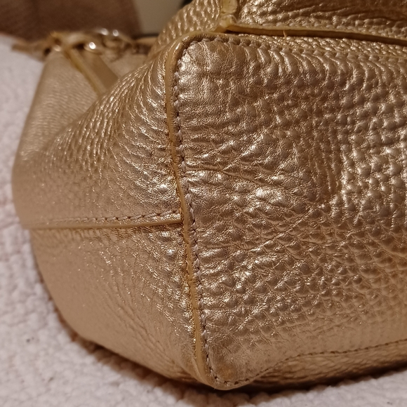 COLE HAAN GOLD Pebbled Leather Braided Handle 2 Way Tote Bag w/Charm - Picture 15 of 15